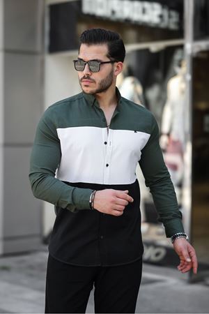 Üç Renk Slim Fit Likralı Kot Gömlek HAKİ