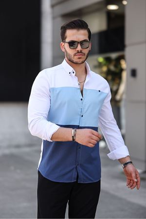 Üç Renk Slim Fit Likralı Kot Gömlek BEYAZ