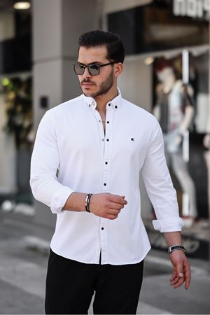Çıtçıtlı Slim Fit Kot Gömlek BEYAZ
