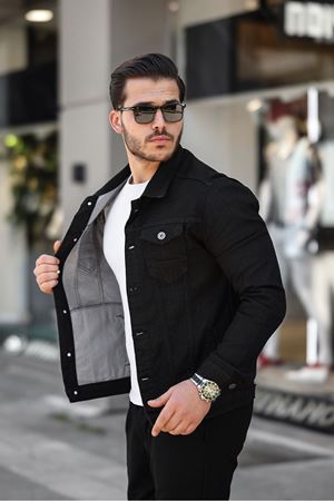 Erkek A Kalite Slim Fit Denim Kot Ceket AA.SİYAH