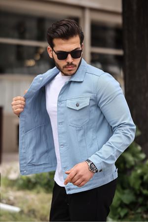 Erkek A Kalite Slim Fit Denim Kot Ceket BEBE MAVİ
