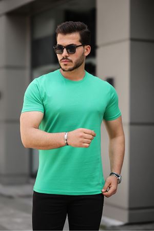 Erkek Slim Fit Baskısız T-Shirt YEŞİL