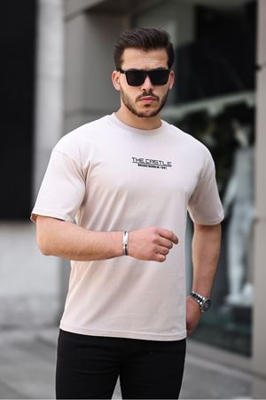 Erkek Oversize T-Shirt The Castle KREM