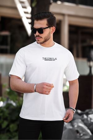 Erkek Oversize T-Shirt The Castle BEYAZ