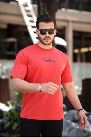 Erkek Oversize T-Shirt The Castle KIRMIZI
