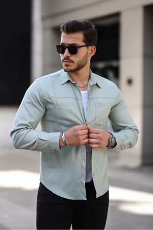 Erkek Çift Cep Kapaksız Gömlek SU YEŞİLİ