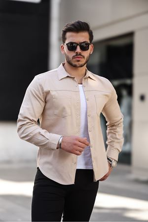 Erkek Çift Cep Kapaksız Gömlek TAŞ