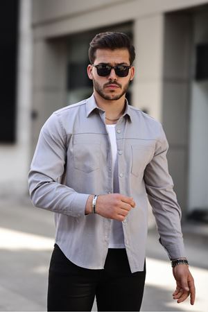 Erkek Çift Cep Kapaksız Gömlek GRİ