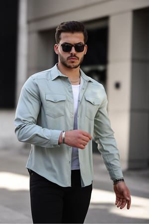 Erkek Kapak Cepli Çıtçıtlı Gömlek SU YEŞİLİ