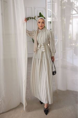 Kadın Çizgili Elbise SİYAH