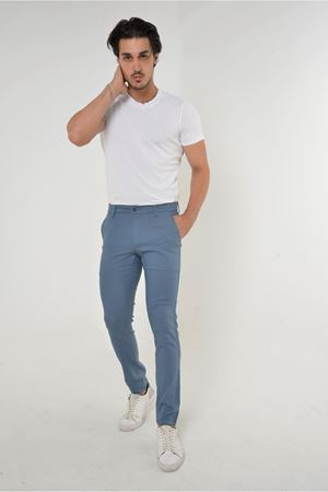 ERKEK SLİM FİT DAR KESİM ÖRGÜ KUMAŞ YAN CEP KOTON CHİNO PANTOLON A.İNDİGO