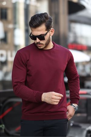 Erkek Kompakt Pamuklu Slim Fit Sweatshirt BORDO