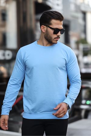Erkek Kompakt Pamuklu Slim Fit Sweatshirt BEBE MAVİ