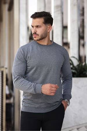 Erkek Kompakt Pamuklu Slim Fit Sweatshirt K.GRİ