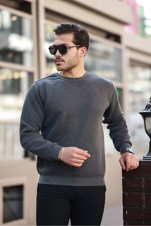 Erkek Oversize Üç İplik Kompakt Pamuklu Sweatshirt FÜME
