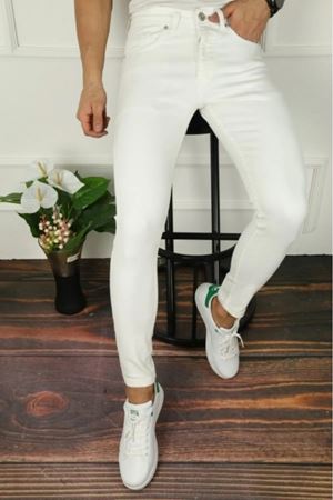 ERKEK SLİM FİT LİKRALI DENİM KOT PANTOLON JEAN BEYAZ