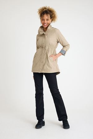 Kadın Beli Büzgülü Kısa Düz Desenli Trençkot BEJ