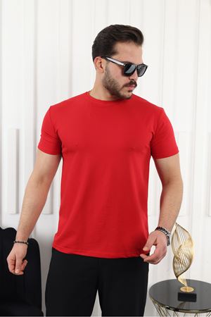Erkek Slim Fit Baskısız T-Shirt KIRMIZI