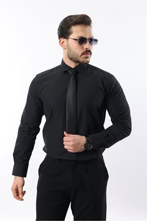 Erkek Klasik Slim Fit Gömlek SİYAH