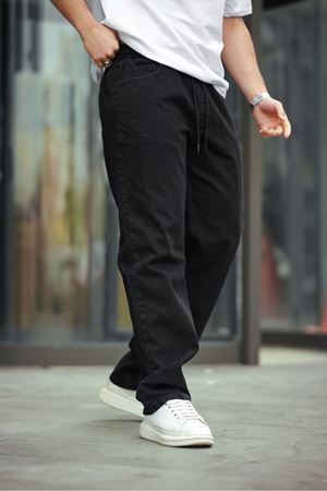 Erkek Baggy Rahat Kalıp Bel Lastikli  Pantolon SİYAH
