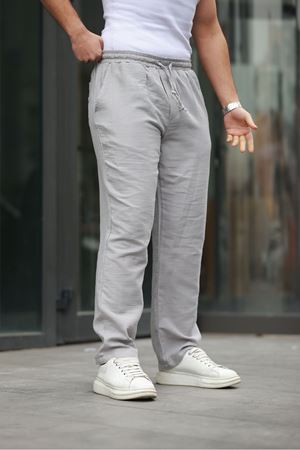 Keten Bağcıklı Jogger Pantolon GRİ