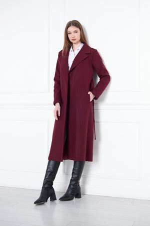 KADIN KAŞE KABAN ASTARLI KUŞAKLI BORDO