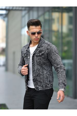 Erkek A Kalite Slim Fit Denim Kot Ceket GRİ