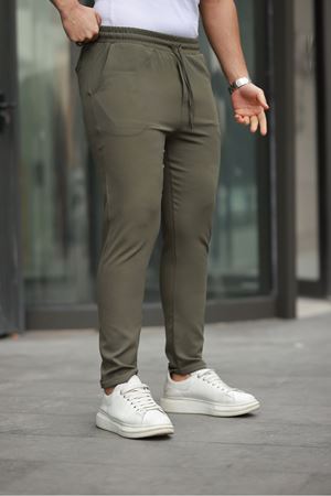 Erkek Trend Beli Lastikli Duble Paça Pantolon HAKİ