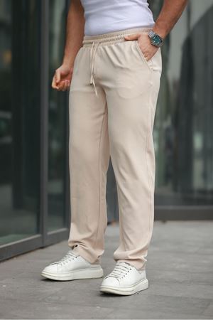Erkek Trend Beli Lastikli Bol Paça Baggy Pantolon KREM