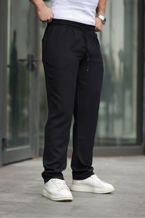 Erkek Trend Beli Lastikli Bol Paça Baggy Pantolon SİYAH