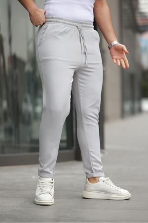 Erkek Trend Beli Lastikli Duble Paça Pantolon A.GRİ