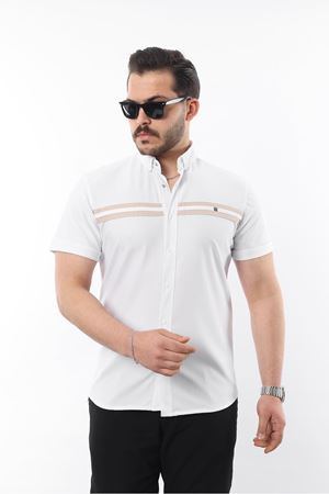 Erkek Kısa Kollu Slim Fit Yazlık Çift Çizgili Gömlek BEYAZ