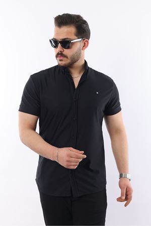 Erkek Kısa Kollu Slim Fit Yazlık Basic Şık Gömlek SİYAH