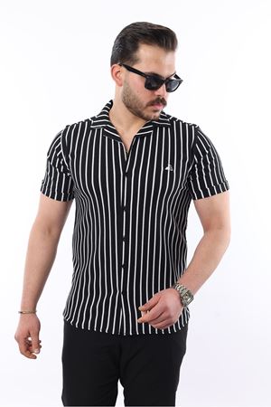 Erkek Kısa Kollu Slim Fit Yazlık Çizgili Gömlek BEYAZ