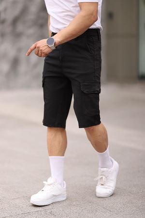 Erkek Slim Fit Kargo Cepli Kapri Şort SİYAH