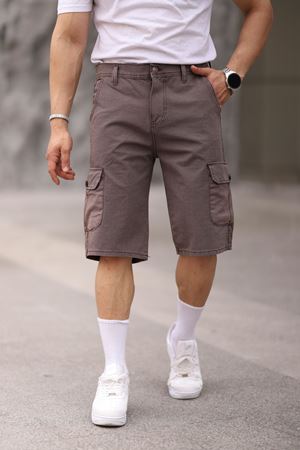 Erkek Slim Fit Kargo Cepli Kapri Şort BORDO