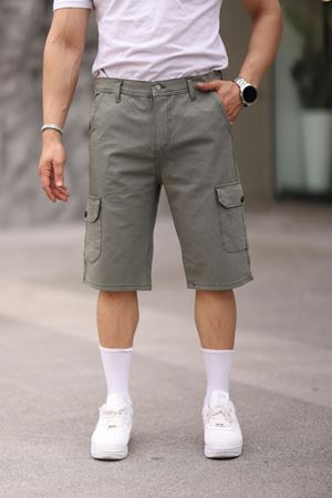 Erkek Slim Fit Kargo Cepli Kapri Şort A.HAKİ