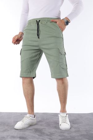 Erkek Beli Lastikli Dikiş Detaylı Kargo Cep Kapri Şort YEŞİL