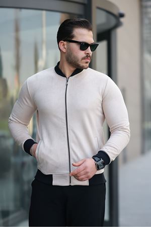 Erkek Dar Kesim Nubuk Süet Astarsız Likralı Su Itici Kolej Ceket VİZON