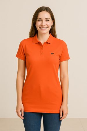 Kadın Kısa Kollu Slim Fit Basic Polo Yaka Tişört Turuncu