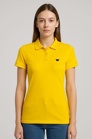 Kadın Kısa Kollu Slim Fit Basic Polo Yaka Tişört SARI
