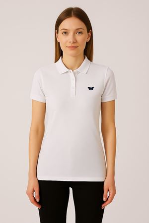 Kadın Kısa Kollu Slim Fit Basic Polo Yaka Tişört BEYAZ