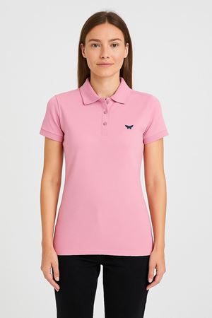 Kadın Kısa Kollu Slim Fit Basic Polo Yaka Tişört PUDRA