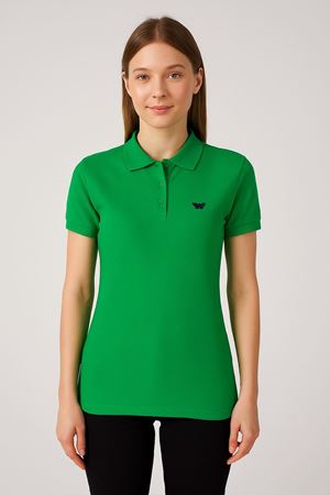 Kadın Kısa Kollu Slim Fit Basic Polo Yaka Tişört YEŞİL