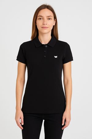 Kadın Kısa Kollu Slim Fit Basic Polo Yaka Tişört SİYAH