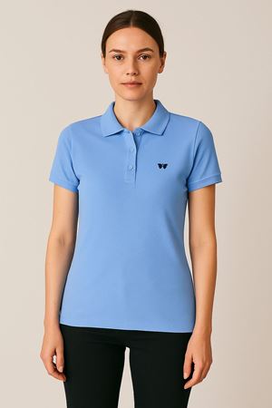 Kadın Kısa Kollu Slim Fit Basic Polo Yaka Tişört MAVİ