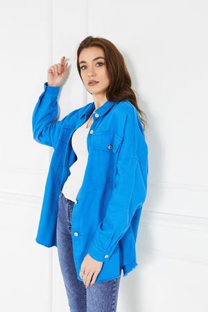 Kadın Eteği Püsküllü Gabardin Ceket MAVİ