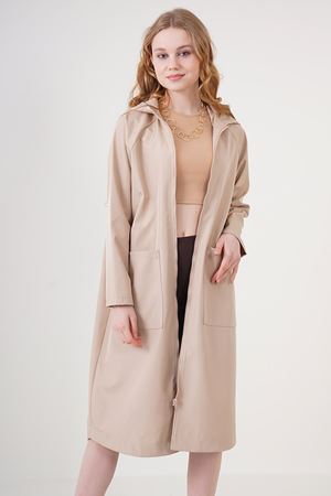 Kadın Kapüşonlu Su İtici Trençkot TAŞ