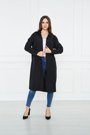 Kadın Kapüşonlu Su İtici Trençkot SİYAH
