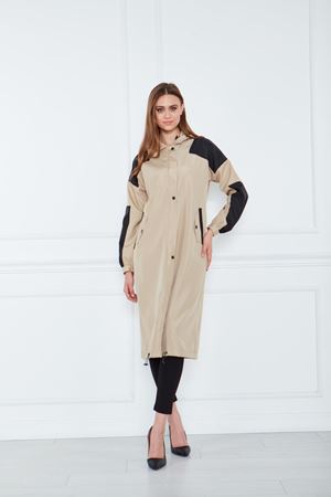 Kadın Kuşaklı Çift Renk Trençkot TAŞ